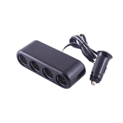 Адаптер прикуривателя 4 гнезда, 12V, крепление штекера на проводе, Черный SKYWAY S02301014