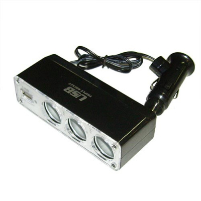Адаптер прикуривателя WF-0096 (3 разъема +  USB) чёрный
