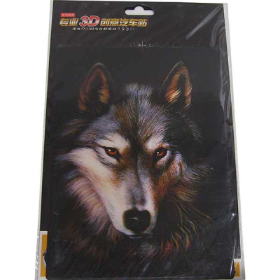 Наклейка  3D голограмма Волк серый (голубой), 140*190 мм