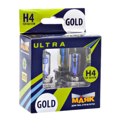 Лампа галогеновая H 4 12V 60/55W P43t Gold+60 (82420G+60) 2 шт, к-т  Маяк Ultra  