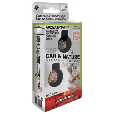 Ароматизатор подвесной жидкий флакон стекло/дерево Car&Nature, Сочный арбуз (2х3мл),CNL-58,к-т
