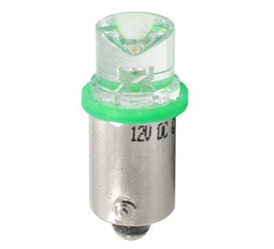 Светодиод T 8 12V GREEN  конус  BA9S  (Маяк) (12/4-GREEN/C)