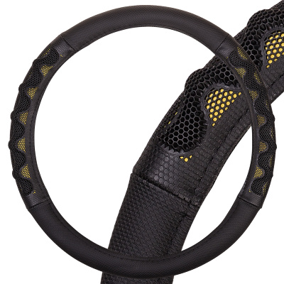 Оплетка экокожа комбинированная, вставки Соты, Racer-2, М (37-39 см), Желтая, шт. SKYWAY S01102420
