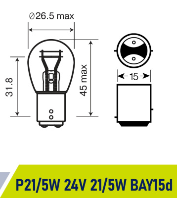 Лампа 24V 21W/ 5W BAY15d Маяк ORIGINAL PRO OEM 02415/10, шт.  (уп 10 шт)  двухконтактная 