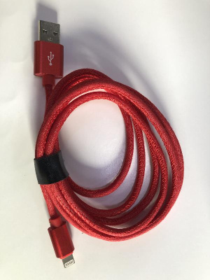 Кабель USB для зарядки iPhone, L 1.5 метра, красная ткань