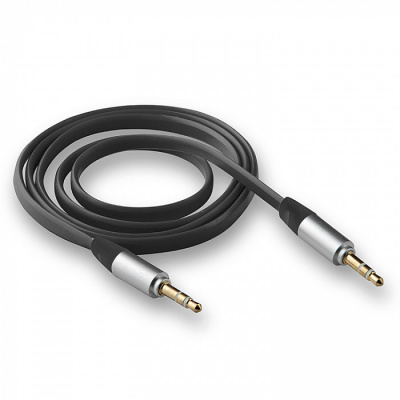 Кабель AUX (mini jack 3.5 mm) стальной штекер, плоский, 1м, черный, в пакете, WCA-051       