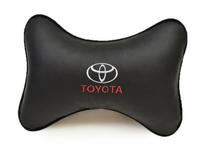 Подушка подголовник Косточка экокожа, Черная, логотип TOYOTA