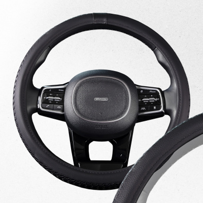 Оплетка кожа гладкая с плетеной вставкой Real-8, M (37-39 см), Черная SKYWAY S01108013   (1/25)