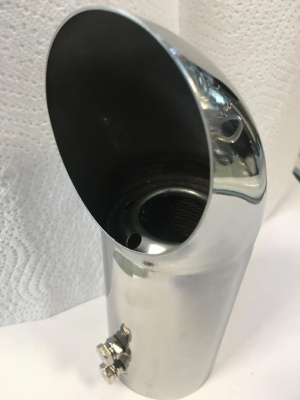 Насадка на глушитель d60D60 L190 мм, изогнутая, округлый край, сетка, хром TM-996