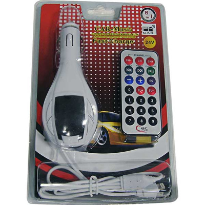 FM Модулятор 12/24 V / USB /зарядка/провод  (8в1)  5V/2 A   A10,белый