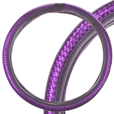 Оплетка экокожа с плетеной вставкой Luxury-1, L (39-41 см ) Черная /фиолетовая  SKYWAY S01102375