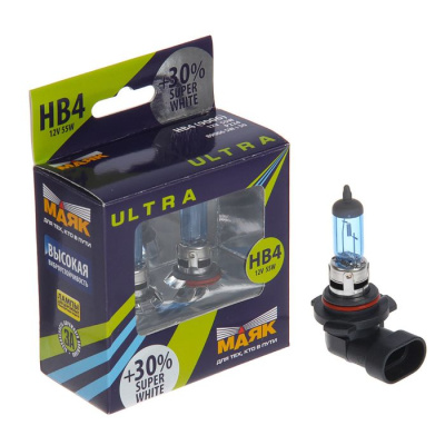 Лампа галогеновая HB4 (9006) 12V 55W P22d Super White+30 (89006SW+30) 2шт, к-т Маяк Ultra 
