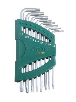 Ключи Г-образные TORX с внутренним отверстием ( 8 предметов) ТТ 6-25, пенал, к-т  09701  SATA 