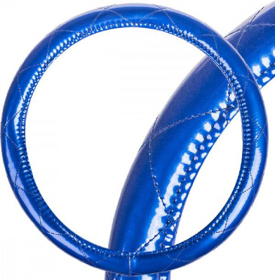 Оплетка экокожа лак Luxury-5, M (37-39 см) Синий ультрамариновый, с синей строчкой SKYWAY S01105004