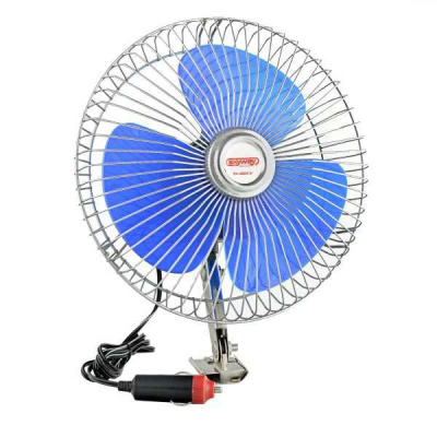 Вентилятор 12V D20см 8", решетка металл хром, кронштейн, штекер прикуривателя S01901005 SKYWAY