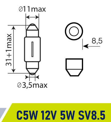 Лампа салонная 12V  5W SV8.5/8  31 мм (малая) Маяк ORIGINAL PRO OEM 01205С(31)/10 , шт.  (уп 10 шт) 
