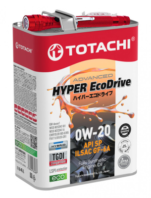 Масло моторное TOTACHI HyperEcodrive 0w20 SP/RC/ILSAC GF-6A (4л) (АКЦИЯ 4 л+фонарик) синт бенз(1/4)