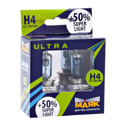 Лампа галогеновая Н 4 12V100/90W P43t Super Light +50%, Маяк Ultra (82450SL+50new) 2 шт, к-т