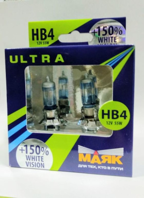 Лампа галогеновая HB4 (9006) 12V 55W P22d White Vision+150 (89006WV+150) 2шт, к-т  Маяк Ultra 
