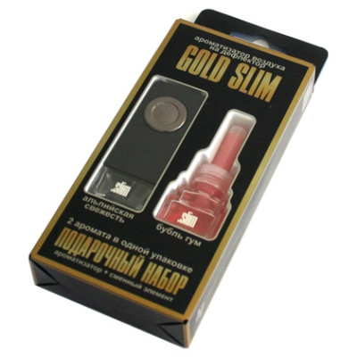 Ароматизатор на дефлектор жидкий SLIM GOLD (набор 2 шт) Альпийская свежесть+Бубль Гум, к-т SMGD-113