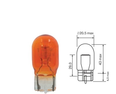 Лампа б/ц 12V 21W Orange W3*16d/ T20  МАЯК (61213бцORANGE)   (уп 10 шт)