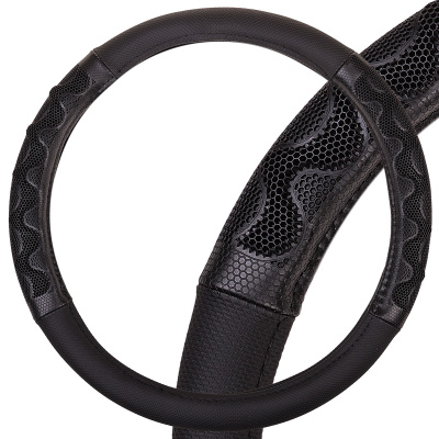 Оплетка экокожа комбинированная, вставки Соты, Racer-2, М (37-39 см), Черная, шт. SKYWAY S01102419