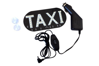 Знак-табло TAXI на стекло овал, 12/24V, выключатель, присоски, белый свет, к-т 