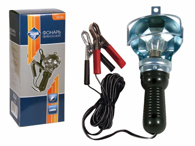 Лампа-переноска 12V, метал корпус, шнур 2.8м, крокодилы, WL316