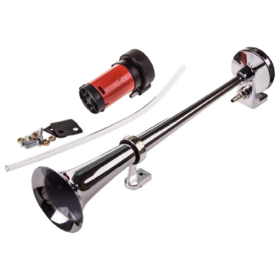 Сигнал воздушный 12V 1 рожок, L 450мм,120dB, компрессор, хром  SKYWAY S07601008/ S07601054 