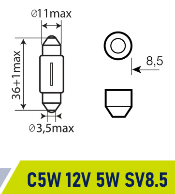 Лампа салонная 12V  5W SV8.5/8  36 мм Маяк ORIGINAL PRO OEM 01205С(36)/10 , шт.  (уп 10 шт)  