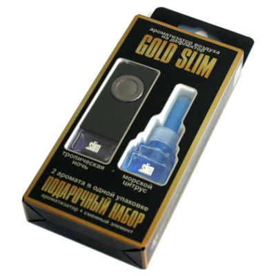 Ароматизатор на дефлектор жидкий SLIM GOLD (набор 2 шт) Тропическая Ночь+Морской Цитрус, к-т SMGD-18