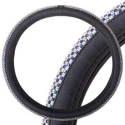 Оплетка экокожа-стразы Crystal-1 M (37-39см) Черная, синие стразы S01102462 SKYWAY  