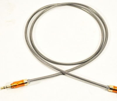 Кабель AUX (mini jack 3.5 mm) стальной штекер, метал оплетка, без упаковки, L 1м, хром 