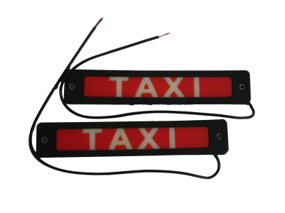Знак TAXI 4*20мм диодный, керамика, на скотче, красный / белая надпись, 2 шт, к-т 