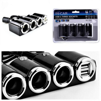 Адаптер прикуривателя 3 гнезда+2 USB 3.1mA, 120W, 12/24V, штекер на проводе No.1503