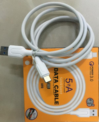 Кабель USB для зарядки Android, L 1 метр, 5A, белый,  A910   (1/10)