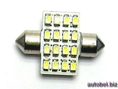 Светодиод T11*31 12V WHITE 16 SMD  (блистер 2 шт) КНР, к-т