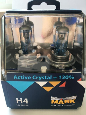 Лампа галогеновая Н 4 12V 60/55W P43t Аctive Crystal+130 (72420AC+130) 2 шт, к-т  Маяк   (1/6)
