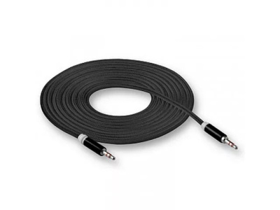 Кабель AUX (mini jack 3.5 mm) стальной штекер, тканевая оплетка, 3м, черный, (коробка), WCA-520
