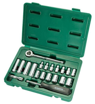 Набор инструментов 1/4" ( 20 предметов) трещотка, головки 4-14 мм 09522 SATA (1/12)