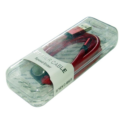 Кабель USB для зарядки iPhone, кожа красная
