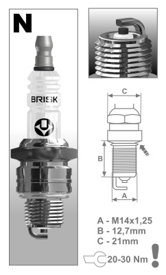Свеча зажигания BRISK  N19 (инд.уп.) (корот. юбка, аналог А11)