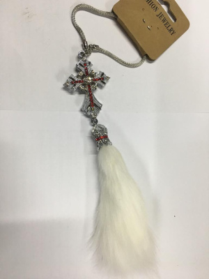 Подвеска салонная ХВОСТ (норка) Белая, Крест/стразы, серебро, шт.    556-WH