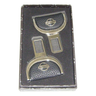 Заглушка ремня безопасности металлическая широкая, черная кожа, хром NISSAN (коробка) 2 шт., к-т