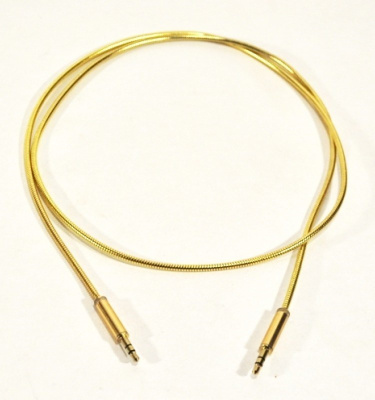 Кабель AUX (mini jack 3.5 mm) стальной штекер, метал оплетка, без упаковки, L 1м,  розовое золото 