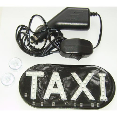 Знак-табло TAXI на стекло овал, 12/24V, водонепроницаемый, присоски, с выключателем (желтый свет)