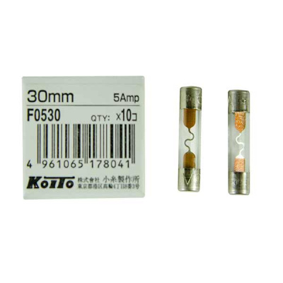 Предохранитель стеклянный 6*30мм,  5А, шт. KOITO F0530  (уп.10 шт.) 
